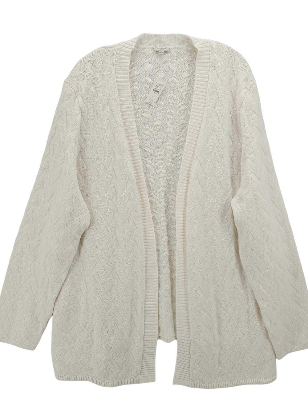 Talbots Cream Cable-Knit Open Cardigan